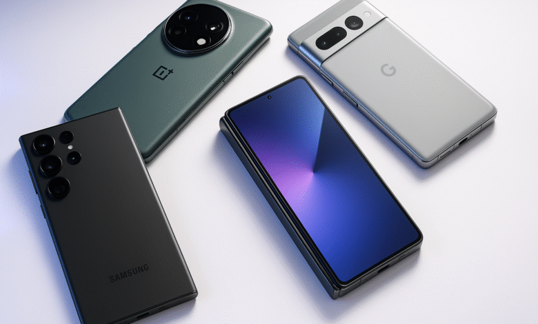 Best Android phones of 2025 including Samsung Galaxy S25 Ultra, OnePlus 13, and Google Pixel 9 Pro XL displayed side by side